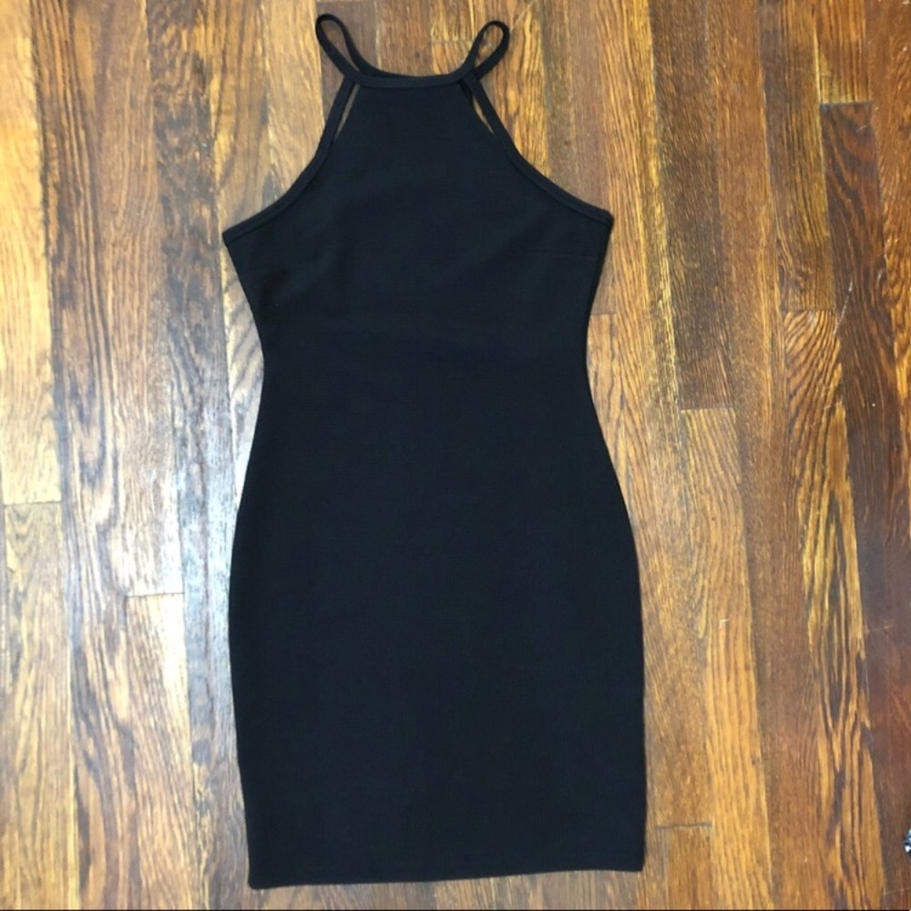 Papaya Black Bodycon Halter Neck Dress w/ Cut Outs